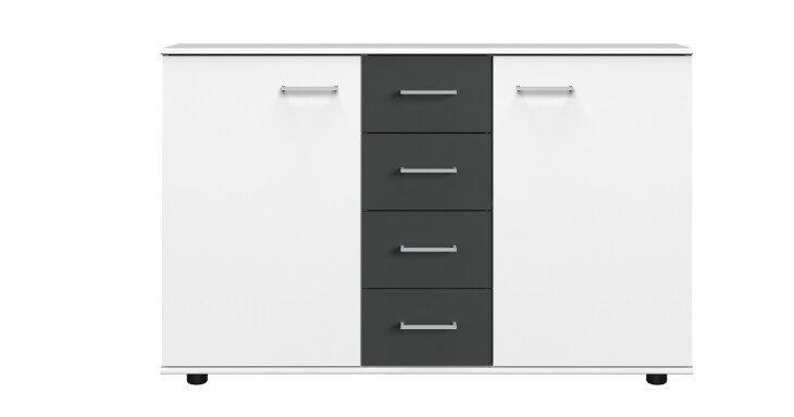 Kombikommode >ANGIE< in WEISS + GRAPHIT - 130x83x41cm (BxHxT)