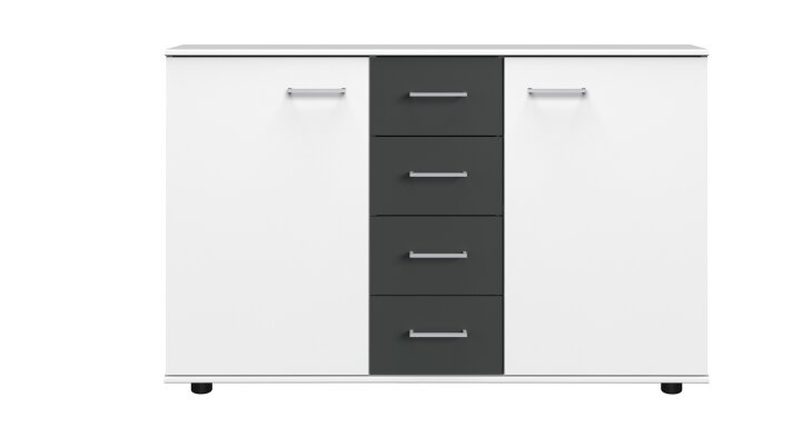 Kombikommode >ANGIE< in WEISS + GRAPHIT - 130x83x41cm (BxHxT)
