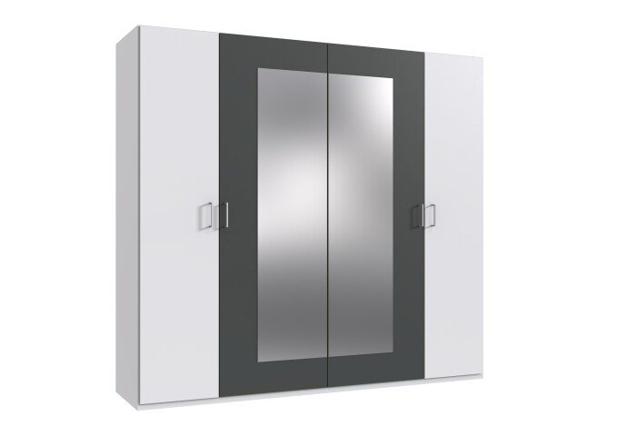 Drehtürenschrank >ANGIE< in WEISS + GRAPHIT - 225x208x58cm (BxHxT)
