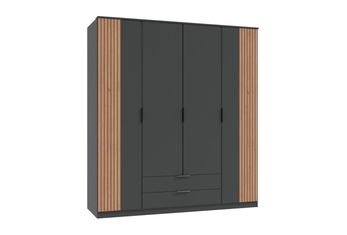 Drehtürenschrank >LUEBECK< in GRAPHIT + AKUSTIKLAMELLEN-NB ARTISAN