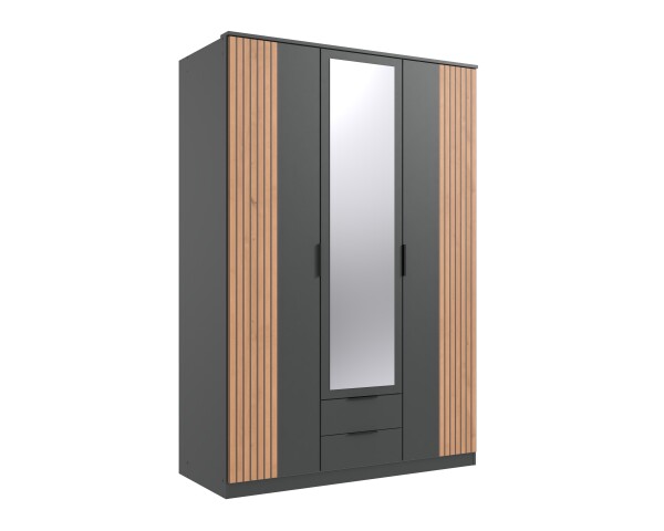 Drehtürenschrank >LUEBECK< graphit / Artisan Lammelen-Dekor - 135x199x58cm (B/H/T)