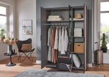 Drehtürenschrank >LUEBECK< graphit / Artisan Lammelen-Dekor - 135x199x58cm (B/H/T)