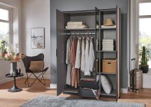 Drehtürenschrank >LUEBECK< graphit / Artisan Lammelen-Dekor - 135x199x58cm (B/H/T)