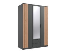 Drehtürenschrank >LUEBECK< graphit / Artisan Lammelen-Dekor - 135x199x58cm (B/H/T)