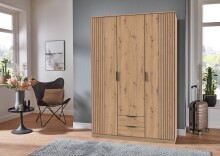 Drehtürenschrank >LUEBECK< in ARTISAN-EICHE-NACHBILDUNG + AKUSTIKLAMELLEN-NB ARTISAN