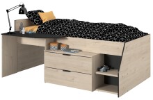 Hochbett >Milky 2< in Schwarz/Eiche - 203x135x90cm...