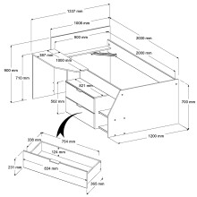 Hochbett >Milky 2< in Schwarz/Eiche - 203x135x90cm (LxBxH)
