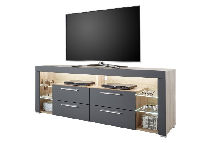 Lowboard >Greta< in Artisan Eiche /grau - 179x66x44cm (BxHxT)