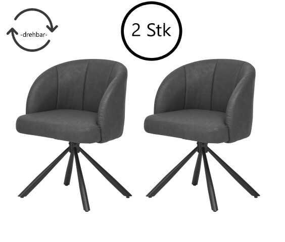 Esszimmerstuhl >Grace< (2er-Set) in anthrazit/schwarz - 60x81x58 (BxHxT)