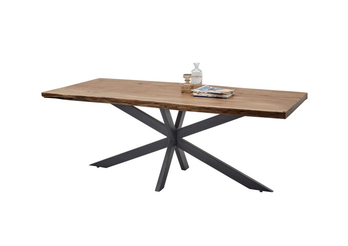 Esstisch >Jill< in Akazie/schwarz aus Massivholz/Metall - 200x76,5x100cm (BxHxT)