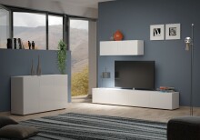 Wohnwand >Mister< in weiss, Lack Hochglanz - 225x38cm (BxT)