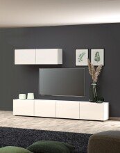 Wohnwand >Mister< in weiss, Lack Hochglanz - 225x38cm (BxT)