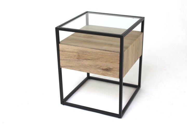 Beistelltisch >1030< schwarz mit Dekor Sonoma Eiche - 40x40x51 (LxBxH)