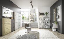 Schuhkipper >Flap< in kreidegrau matt lack, Holzwerkstoff - 60x104x16cm (BxHxT)