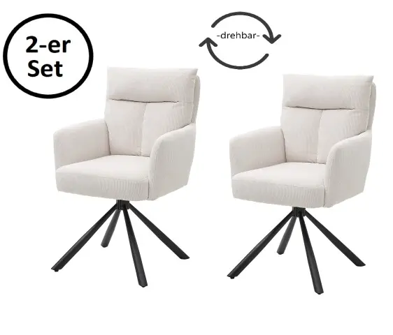 Armlehnstuhl >Solveig< (2er-Set) in hell beige/schwarz - 60x93x67 (BxHxT)