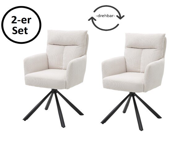 Armlehnstuhl >Solveig< (2er-Set) in hell beige/schwarz - 60x93x67 (BxHxT)