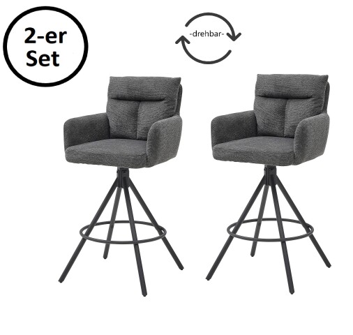 Barhocker >Solveig< (2er-Set) in grau/schwarz - 54x103,5x60 (BxHxT)