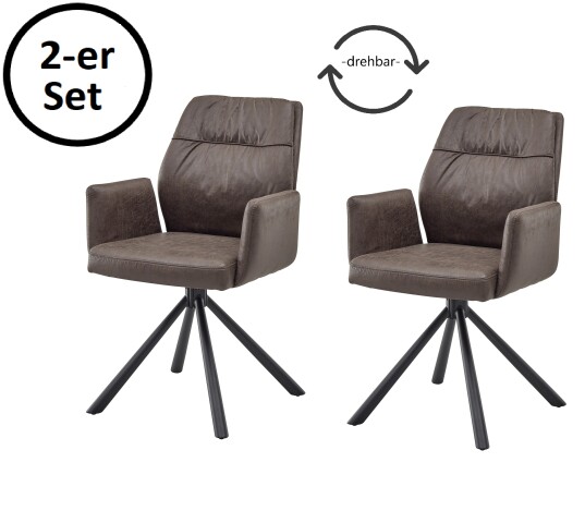Armlehnstuhl >Mara< (2er-Set) in braun/schwarz - 57x91x62 (BxHxT)