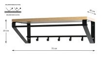 Wandgarderobe >13945< in eiche-schwarz, MDF, Metall - 70x23x30cm (BxHxT)