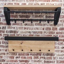 Wandgarderobe >13945< in eiche-schwarz, MDF, Metall - 70x23x30cm (BxHxT)