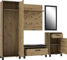 Garderobenpaneel >Travis< in Artisan Eiche, Holzwerkstoff - 90x100x30cm (BxHxT)