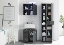 Badezimmerspiegelschrank >Grey< in Glas Grau - 69x60x25 (BxHxT)