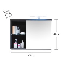 Badezimmerspiegelschrank >Grey< in Glas Grau - 69x60x25 (BxHxT)