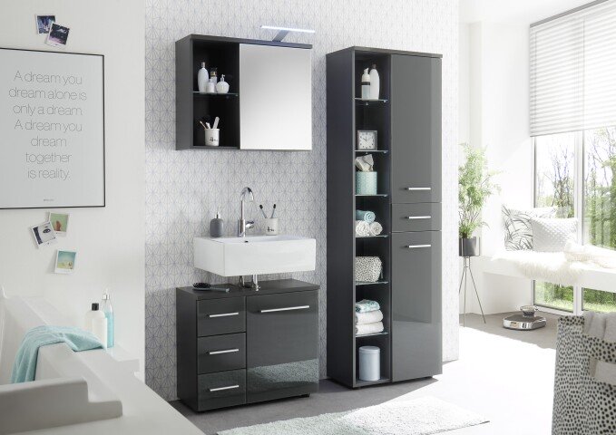 Badezimmer-Set >Grey< in Glas Grau aus Holzwerkstoff E1 - 129x192x32cm (BxHxT)