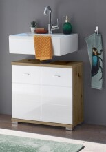 Waschbeckenunterschrank >Peter< in Weiß Hochglanz aus MDF - 60x57x31cm (BxHxT)