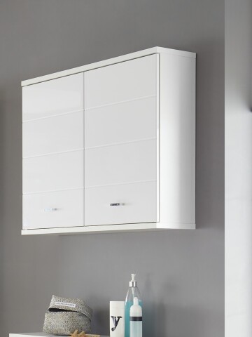 Hängeschrank >Peter< in Weiß Hochglanz aus MDF - 76x71x23cm (BxHxT)