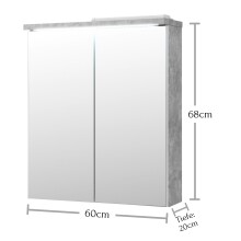 Badezimmerspiegelschrank >Peter< in Weiß Hochglanz aus MDF - 60x68x20cm (BxHxT)