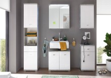 Badezimmerspiegelschrank >Peter< in Weiß Hochglanz aus MDF - 60x68x20cm (BxHxT)