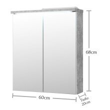 Badezimmerspiegelschrank >Peter< in Weiß Hochglanz aus MDF - 60x68x20cm (BxHxT)