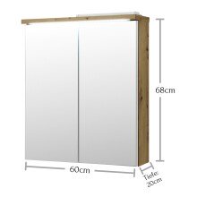 Badezimmerspiegelschrank >Peter< in Weiß Hochglanz aus MDF - 60x68x20cm (BxHxT)