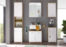 Badezimmerspiegelschrank >Peter< in Weiß Hochglanz aus MDF - 60x68x20cm (BxHxT)