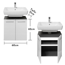 Waschbeckenunterschrank >Gloss< in Weiß-Anthrazit - 60x62x31 (BxHxT)