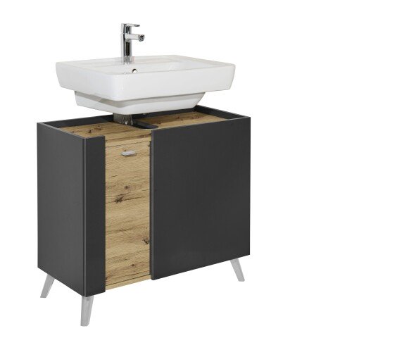 Waschbeckenunterschrank >Line< in Anthrazit-Eiche Artisan Nachbildung