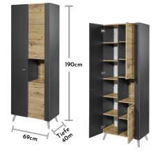 Hochschrank >Line< in Anthrazit-Eiche Artisan Nachbildung - 76x191x31 (BxHxT)