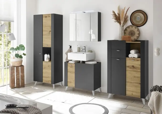 Badmöbel-Set >Line< in Anthrazit-Eiche Artisan Nachbildung - 190x190x40 (BxHxT)