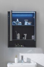 Badezimmerspiegelschrank >Lucera< in Grau aus Glas - 60x75x20cm (BxHxT)