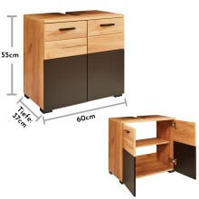 Waschbeckenunterschrank >Riom< in Eiche Artisan-Schwarz matt - 60x55x37 (BxHxT)