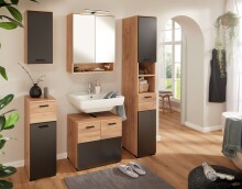 Waschbeckenunterschrank >Riom< in Eiche Artisan-Schwarz matt - 60x55x37 (BxHxT)