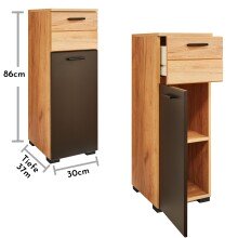 Badkommode >Riom< in Eiche Artisan-Schwarz matt - 30x86x37 (BxHxT)