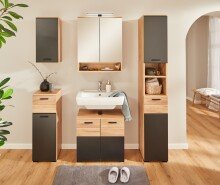 Badkommode >Riom< in Eiche Artisan-Schwarz matt - 30x86x37 (BxHxT)