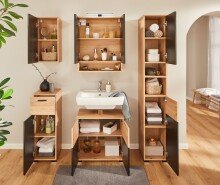 Badkommode >Riom< in Eiche Artisan-Schwarz matt - 30x86x37 (BxHxT)