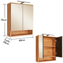 Badezimmerspiegelschrank >Riom< in Eiche Artisan - 60x75x22 (BxHxT)