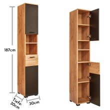 Hochschrank >Riom< in Eiche Artisan-Schwarz matt - 30x187x30 (BxHxT)
