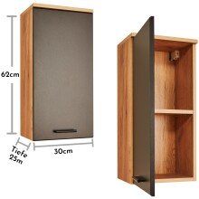 Hängeschrank >Riom< in Eiche Artisan-Schwarz matt - 30x62x25 (BxHxT)