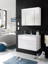 Badezimmerspiegelschrank >Splash< in Weiß matt aus Glas - 80x68x23cm (BxHxT)