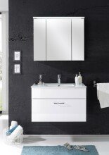 Badezimmerspiegelschrank >Splash< in Weiß matt aus Glas - 80x68x23cm (BxHxT)